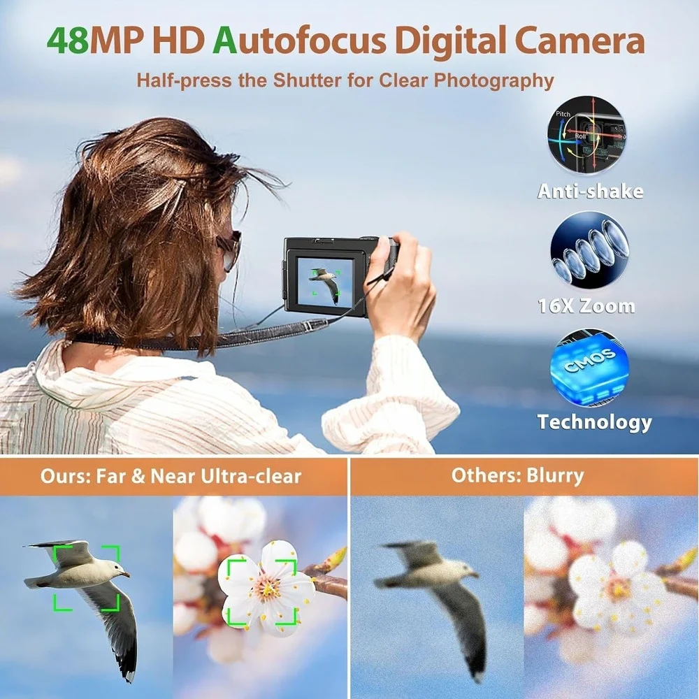 4K 48MP Autofocus Digital Camera 16X Zoom Vlogging Webcam‎ Black
